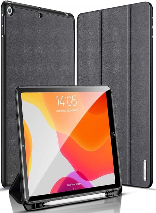 Vodex Domo Series Case for iPad 10.2 2019 with Pen Holder (7th Generation), Premium Leather Soft TPU Back Cover Supports Auto Wake/Sleep for Apple iPad 10.2 Inch 2019 (Black)